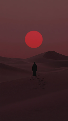 沙漠孤影与落日余晖