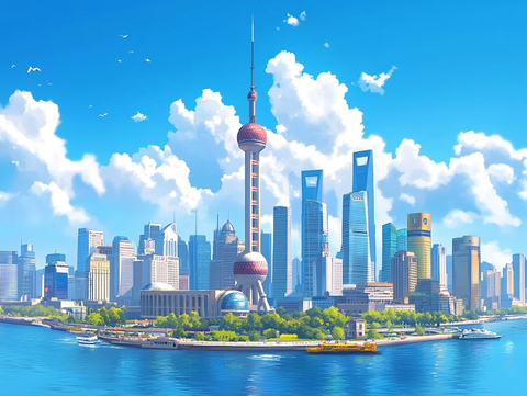 东方明珠下的城市天际线全景