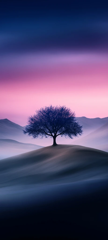 孤树沙丘红紫渐变插画