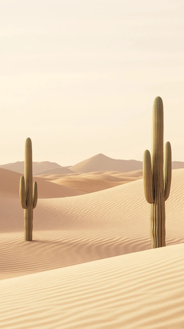 沙漠沙地与仙人掌景观