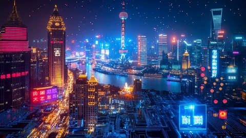 霓虹灯下的现代化大都市夜景