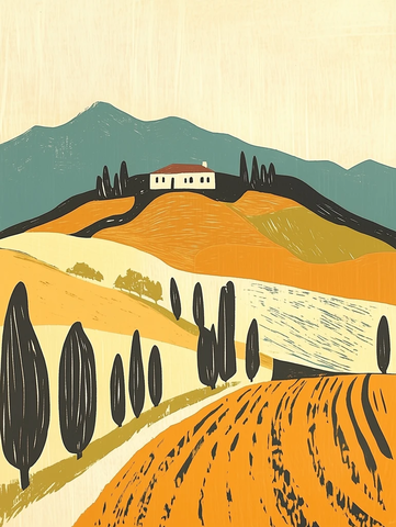 单色版画田园风光