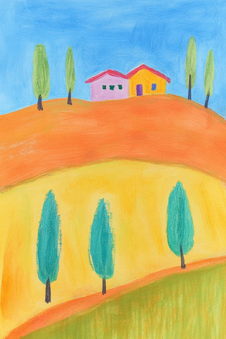 小屋山丘树木风景