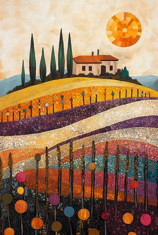 葡萄园与房屋的波点图案