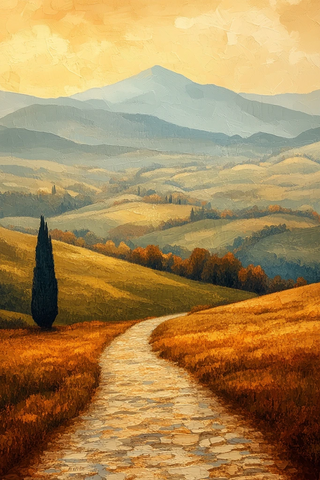 日出山路绿野金晖