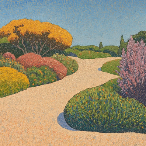 油画丛林风景点彩深邃