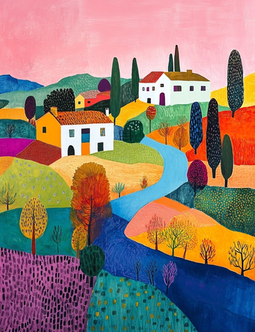 彩色几何谷地风景画