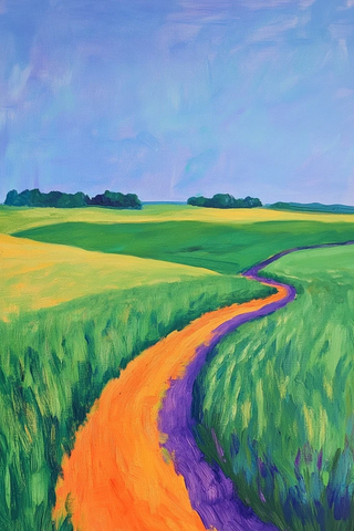 绿色田野与农场小路