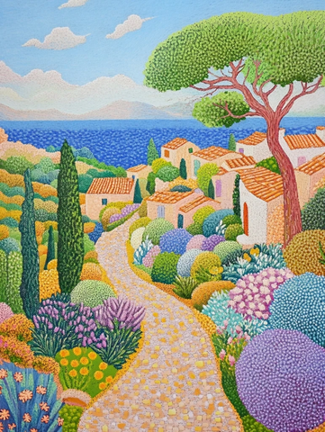 山峦村庄点彩风景