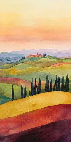 夕阳下的丘陵风景