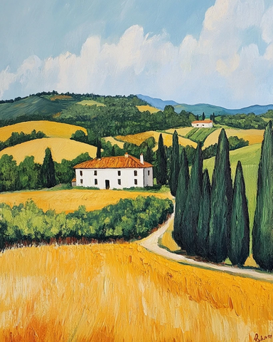 田野树木房屋夏日风景