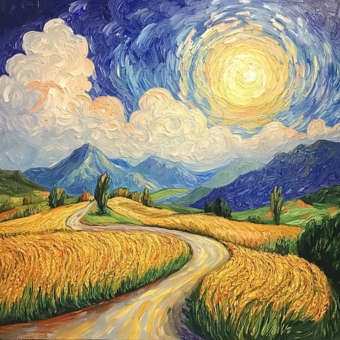 金色麦田与山路云景