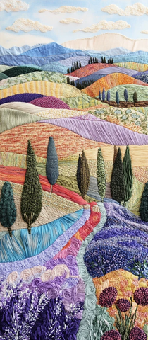 纸卷刺绣山丘与薰衣草