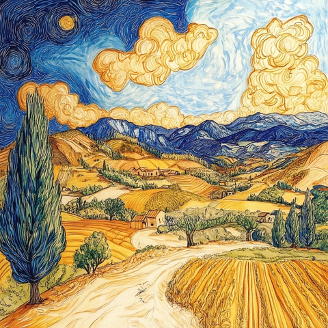 山谷风景与星空绘图