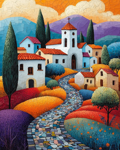 乡间小径通往红顶教堂