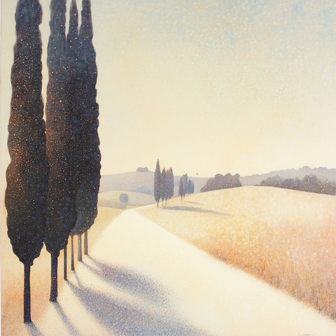 点彩画法鹿景油画