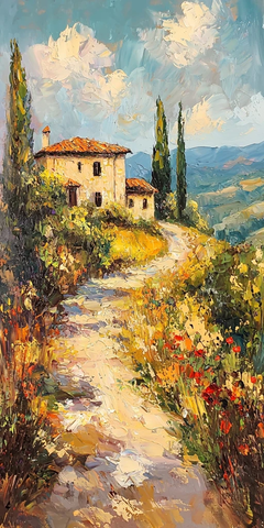 田园风光农舍印象派画作