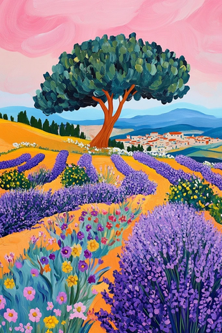 薰衣草田与抽象橄榄树