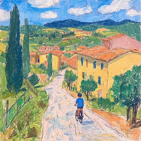 骑车少年乡间小路