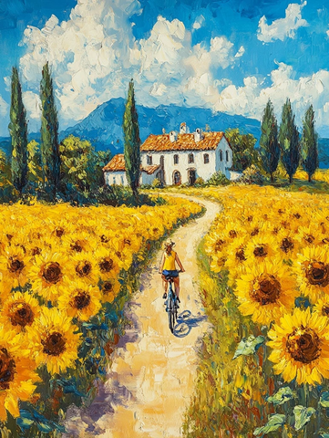 向日葵田自行车女子