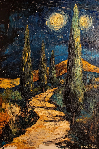 星空下的柏树林