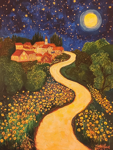 夜花星月与暖光小径