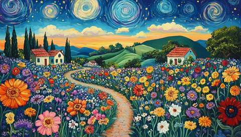 花海中的乡村小径