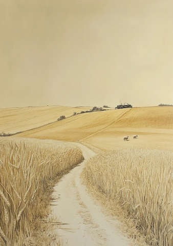 麦田小径农夫羊群拖拉机