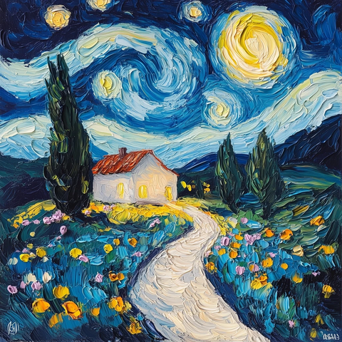 乡村小屋夜空月光之路