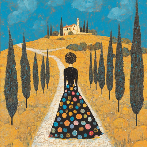 女人彩圈长裙漫步意大利乡村