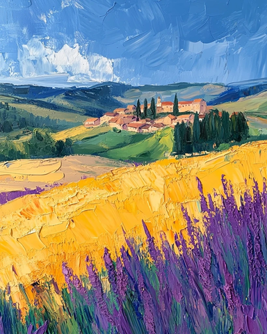 薰衣草花海与小村庄