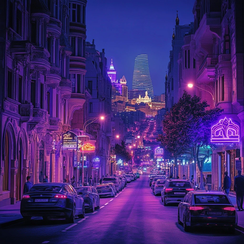 夜晚城市街道车水马龙高楼灯火辉煌