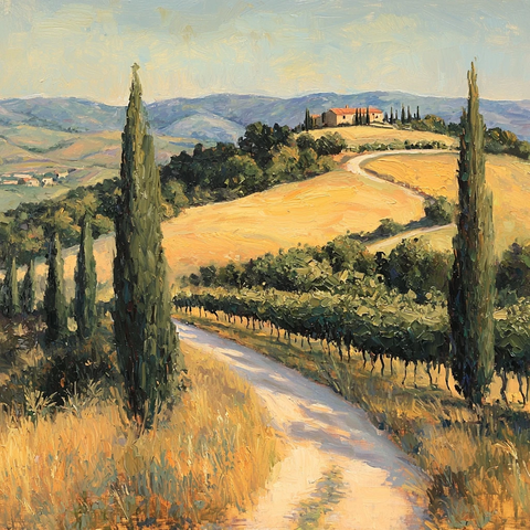 晨光中的葡萄园与橄榄树林