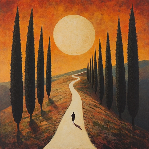 路中行人长影夕阳光