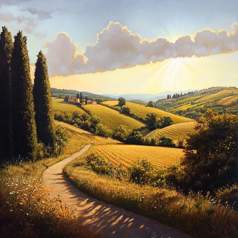 阳光照耀山丘田野