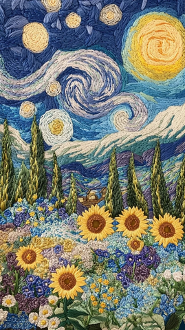 向日葵蓝铃花柏树花园