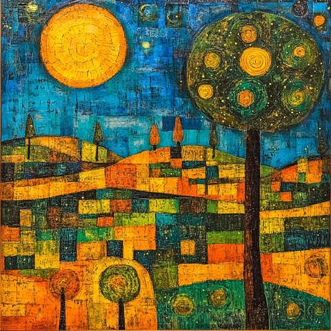 星夜方块构成的抽象画