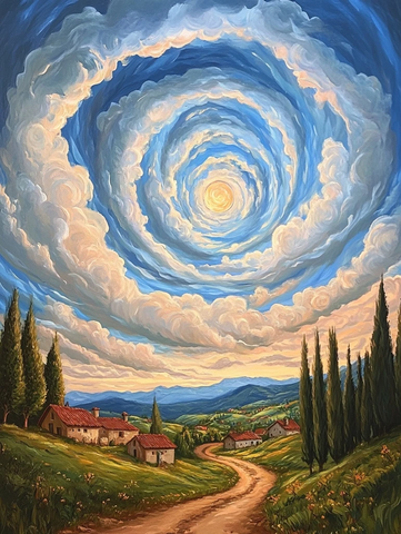 云涡下的农舍与绿野