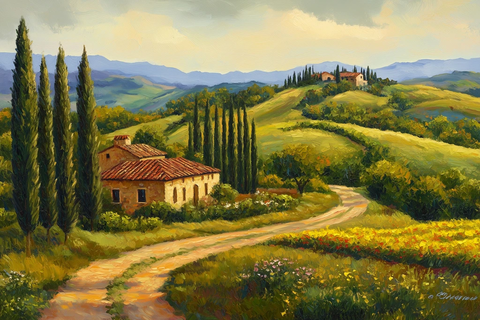 乡村石屋与绿野花田