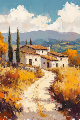 乡村小径与苔藓屋顶小屋