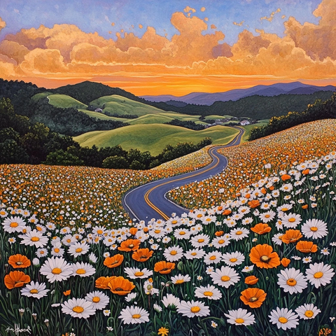 加州野花弯道落日色调