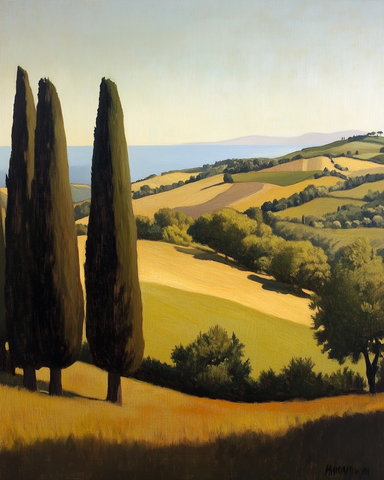 夏日至午山野丘陵远海景