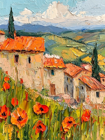 村庄房屋山坡橙色屋顶