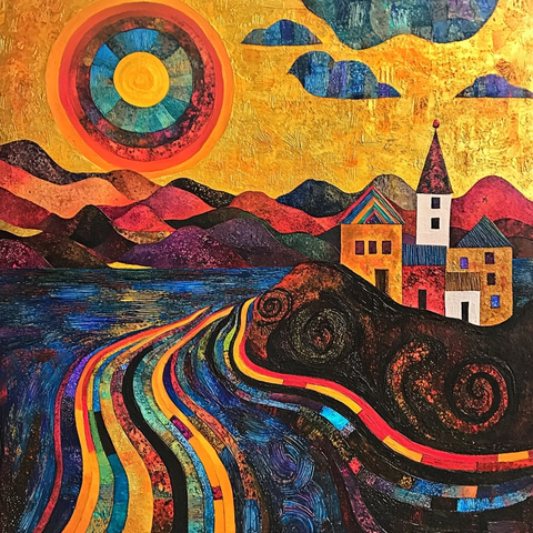 山坡房子日落彩虹