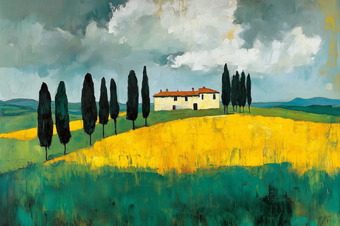 绿黄田野小屋云天