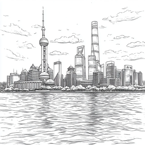 上海外滩城市天际线全景