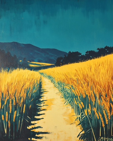 麦田下午阳光长影