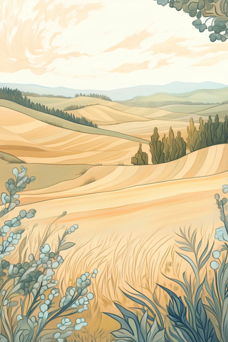 开阔田野与柔和光影