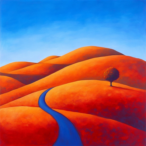 红橙山丘与蓝天天路