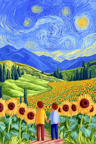 向日葵田中的卡通角色